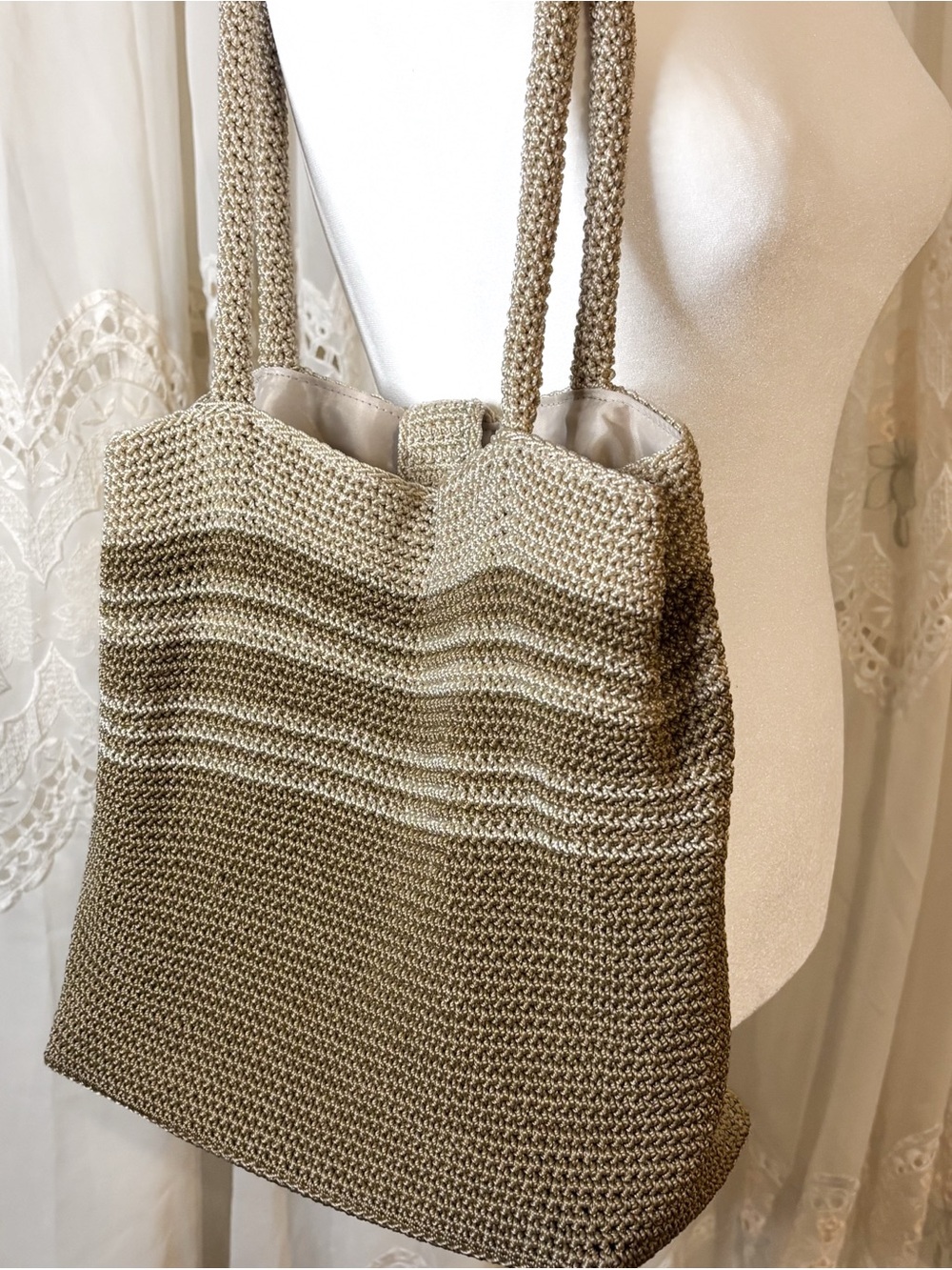 Dressbarn Woven Straw Knit Tote Shoulder Bag Beige/Tan